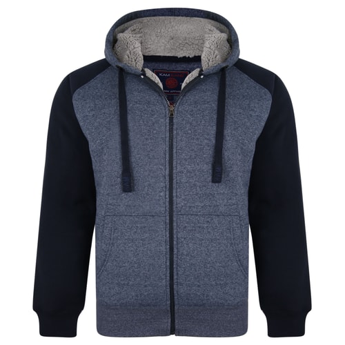KAM  Sherpa Lined Raglan Sleeve Hoody Navy